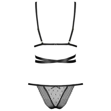 Completo sexy nero trasparente con fiocchi e laccetti incrociati